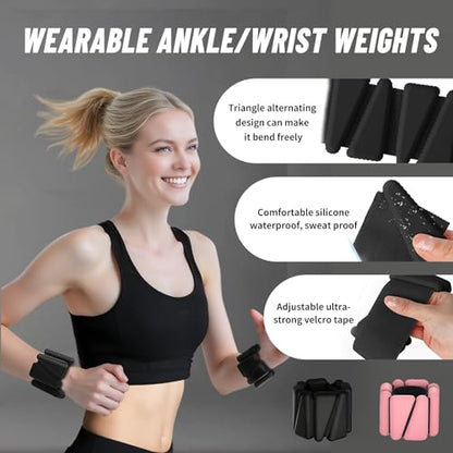 Ankle Weights 2 lb Set for Women & Men - Adjustable Wrist/Leg Weights with Soft Neoprene & Metal D-Ring, Sweat-Proof for Walking Running Pilates HIIT At Home Workout - color: Black