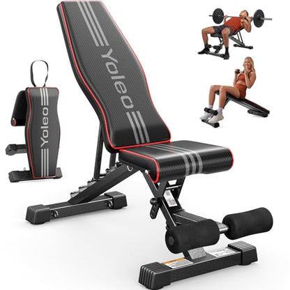 YOLEO Adjustable Weight Bench for Home Gym, ASTM-Certified 827LBS, 98% Pre-Assembled, Foldable Gym Bench with 84 Positions Incline Decline Flat, Wider Seat