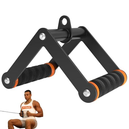 Double D Row Handle Cable Attachment for Gym & Home Workouts, V Bar Cable Attachment with Non-Slip Grips, Orange