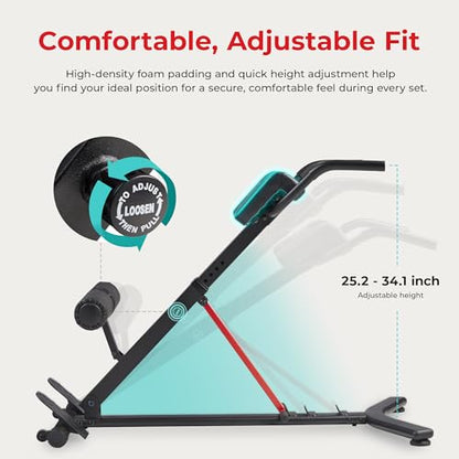 Sunny Health & Fitness Multi-Function Roman Chair with Dip Station & Sit-Up Bench, Adjustable Heavy-Duty Strength Training Equipment for Glutes, Core & Lower Body Workouts, Hyperextension Machine for Home Gym
