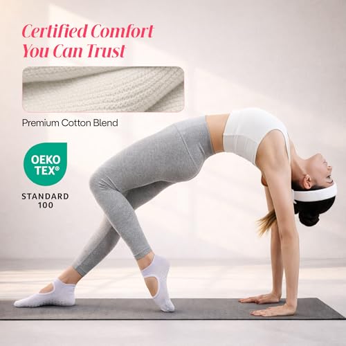 COOLMATE Pilates Socks with Grips for Women, Yoga Socks, Crew Non Slip Women for Barre, Pilates Gifts for Women
