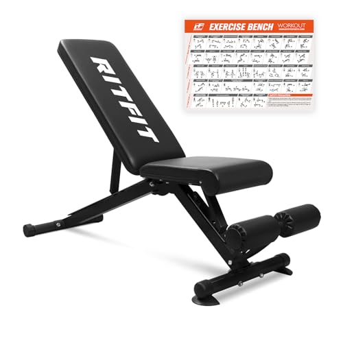 RitFit Adjustable/Foldable Utility Weight Bench for Home Gym - color: Dark Black