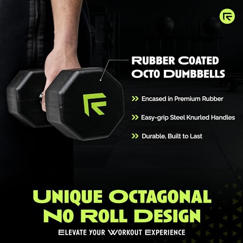 Rubber Coated Dumbbells - No Roll Design Easy-Grip Steel Knurled Handle, Weights Dumbbells Set for Strength Training - Ideal Weights Set for Home Gym - 10-60 LBS SOLD INDIVIDUALLY - size: 30 LB