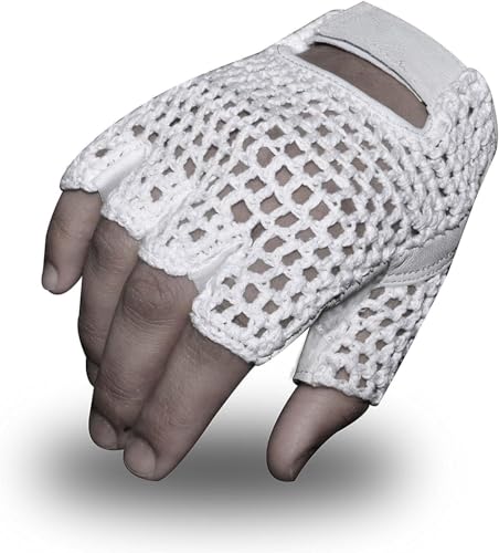 MESH Leather Fingerless Weight Lifting Exercise Gym Wheelchair Gloves White W 1061 - size: XX-Large