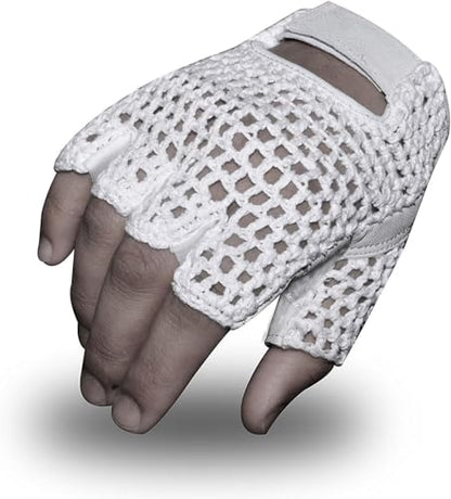 MESH Leather Fingerless Weight Lifting Exercise Gym Wheelchair Gloves White W 1061 - size: XX-Large