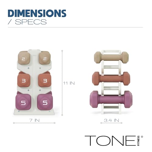 Tone Fitness Neoprene Dumbbell Set with Storage Rack – Non-Slip, Anti-Roll Hand Weights for Home Gym Workouts | 20 lb, 32 lb, 50 lb, 60 lb & 100 lb Options