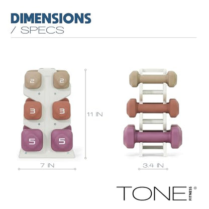 Tone Fitness Neoprene Dumbbell Set with Storage Rack – Non-Slip, Anti-Roll Hand Weights for Home Gym Workouts | 20 lb, 32 lb, 50 lb, 60 lb & 100 lb Options