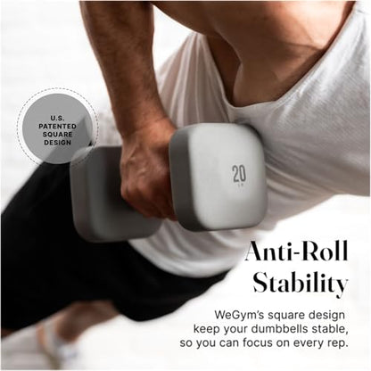WeGym SafeGrip Square Dumbbells with Anti Slip Handles, Aesthetic Free Weights for Home Workouts, Stable Design Prevents Rolling during Floor Exercises - color: Slate, style: 10LB Pair