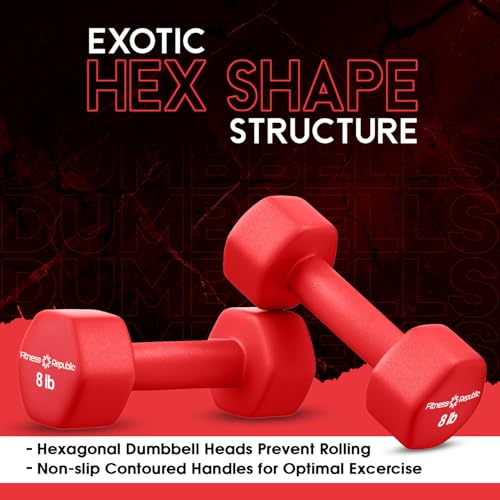 Fitness Republic Neoprene Dumbbell Set of 2, Non-Slip, Hex Shape, Free Weights for Muscle Toning and Strength Building - Portable Home Gym Hand Weights