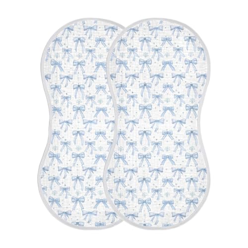 Light Blue Bows Muslin Burp Cloths 1 Pack - Extra Large 22"x11", 4-Layer Soft Absorbent Cotton, Waterproof Backing, Baby Drool Rags for Newborn