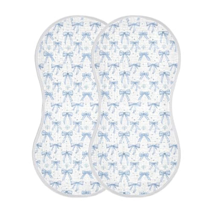 Light Blue Bows Muslin Burp Cloths 1 Pack - Extra Large 22"x11", 4-Layer Soft Absorbent Cotton, Waterproof Backing, Baby Drool Rags for Newborn