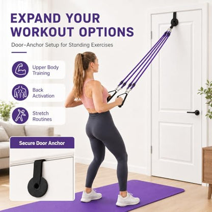 Pedal Resistance Band with Handles, 4 Detachable Tubes 25–100 lbs, Foot Pedal Exercise Band with Door Anchor, Portable Home Workout Kit for Small Spaces, Arms, Legs, Core and Stretching