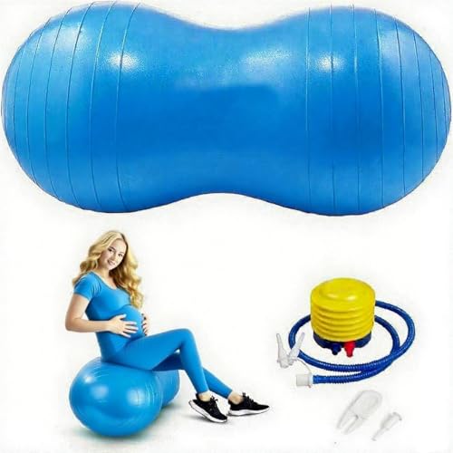 Peanut Yoga Ball, 90x45cm Anti Burst Exercise Ball, Heavy Duty Inflatable PVC Peanut Ball with Pump and Plug, kids/Adult Fitness, Pregnancy Support, Child Physical Therapy, Animal Balance Training - color: blue