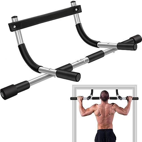 Upgrade Pull Up Bar for Doorway, No Screw Door Frame Chin Up Bar for Home Gym Upper Body Workout, Adjustable Pull-Up Bar Exercise Equipment for Pull Ups, Push Ups, Sit Ups, Strength Training - color: silver, black