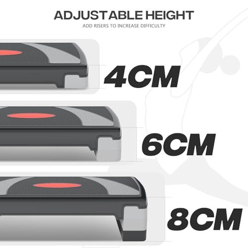 31" Aerobic Exercise Step Platform, Step Up Exercise Platform with 4" 6" 8" Adjustable Risers, Stair Stepper Workout Stepper for Home Gym Strength Training Fitness Equipment