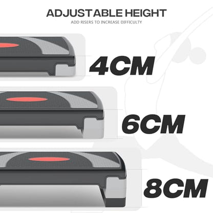 31" Aerobic Exercise Step Platform, Step Up Exercise Platform with 4" 6" 8" Adjustable Risers, Stair Stepper Workout Stepper for Home Gym Strength Training Fitness Equipment