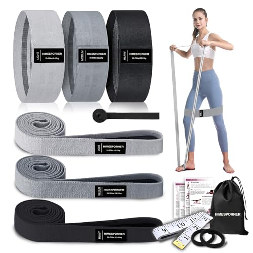 9 PCS Fabric Resistance Bands Set for Working Out, Non-Slip Exercise Booty Bands for Women & Men Leg and Glutes with Hair Ties and Tape Measure - for Home Gym Workout, Yoga, Pilates