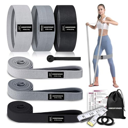 9 PCS Fabric Resistance Bands Set for Working Out, Non-Slip Exercise Booty Bands for Women & Men Leg and Glutes with Hair Ties and Tape Measure - for Home Gym Workout, Yoga, Pilates