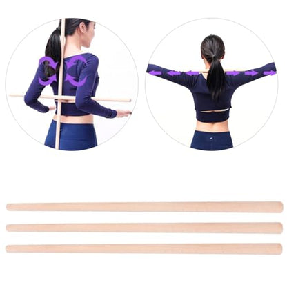 Posture Corrector for Women & Men - Neck, Shoulder & Back Stretcher - 3PCS Multi Use Wooden Yoga Stick - Hunchback and Neck Hump Corrector - Back Straightener, 2x70cm