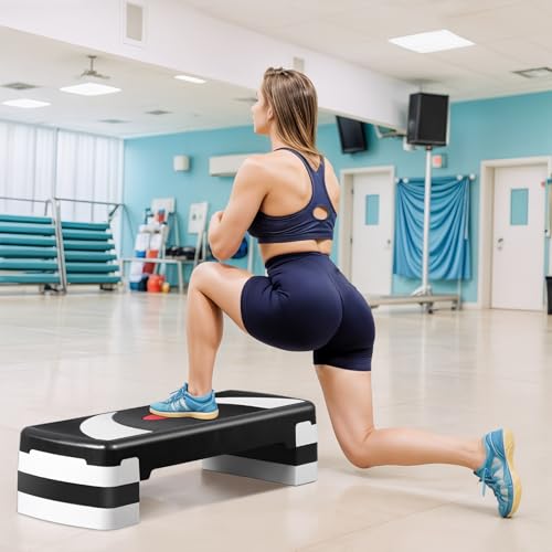 31 Inch Adjustable Workout Aerobic Step, Exercise Platform Trainer w 4 Adjustable Risers for Home Gym Fitness Workout,Lightweight