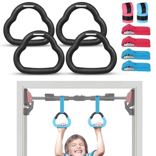 Gymnastics Rings 2 Pairs with Adjustable Straps, 1m Length Blue Cartoon Red Rings Set for Indoor Fitness Training and Gymnastics Equipment