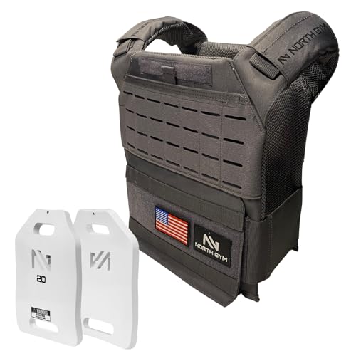 Northgym Adjustable Weighted Vest/Incl. 3D Weight Plates in 14lbs / 20lbs/ 30lbs/ 42.5lbs - Optimized Weight Distribution and with Curved Plates for Running, Functional Training and Working Out - style: Grey 42.5lbs