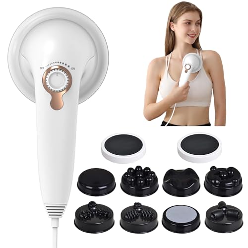 Handheld Cellulite Massager, Body Sculpting Machine, Lymphatic Drainage Massager, Stomach Massager with Lipo Roller for Belly Fat, Electric Vibrating Massage wand for Butt Waist Leg Arms Used at home. - style: White & 8 heads & 2 Mesh covers