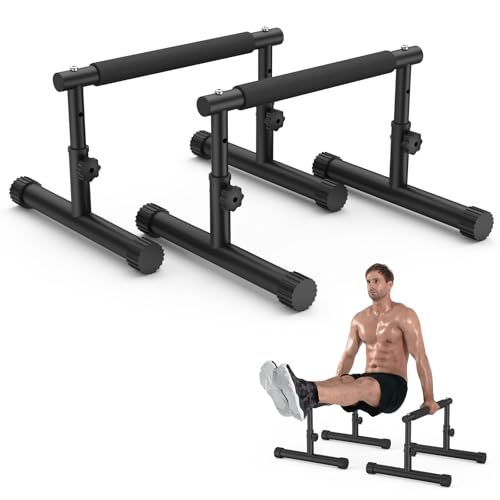 IMAYCC Push Up Bar, Adjustable 7.5" and 10.6" High Parallettes Bars & Dip Bar With Full-Cover Foam Grips, No Wobbling Calisthenics Equipment For Handstand, L-Sit, Gymnastics, Strength Training Home Gym - color: B