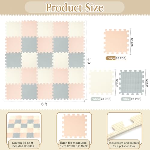 Nuanchu 60 PCS Kids Foam Puzzle Mat,White, Cream, Gray - color: White, Cream, Gray