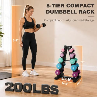 LIONSCOOL 5/6 Tier A-Frame Dumbbell Rack Stand Only, Heavy Duty Steel Weight Rack for Home Gym, Space-Saving Dumbbell Stand (200/300/600LBS Capacity) - size: 5 Tier 1-20LB