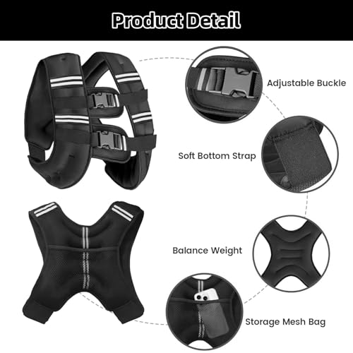 Weighted Vest for Women & Men, Adjustable 8lb/12lb/16lb/20lb – Reflective Weight Vest for Running, Walking, Strength Training, Jogging & Workout – Women’s Weighted Vests for Walking and Fitness - size: 8 LB