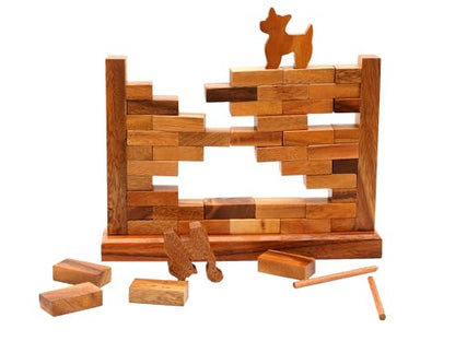 BSIRI Wooden Brick Wall Balancing Game with Characters Family for Teens and Adults Classic Brick Board Games Tabletop Party Skill Activity for Home Party Play - style: The Wall Game