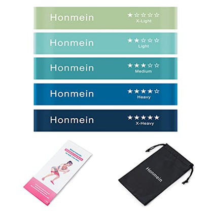 Honmein Resistance Bands for Working Out, Exercise Bands with 5 Resistance Levels Fit for Home Fitness, Strength Training, Natural Latex Resistance Band Include Instruction Guide and Carry Bag - color: Blue