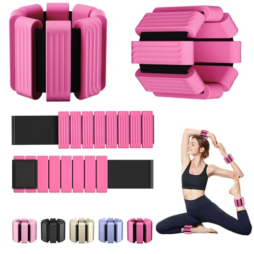Pilates Wrist and Ankle Weights for Women - Adjustable Weighted Bangles for Men, 2 lbs Weighted Arm Bands Foot Leg Weights for Walking, Yoga, Training, Exercise, Running, Set of 2 (1LB Each) - color: Rose Red