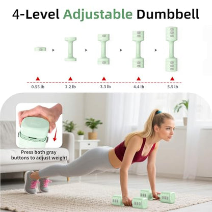 2-in-1 Adjustable Dumbbell Set, Upgraded 4 Levels Hand Weights for Women Men, Each 2.2/3.3/4.4/5.5lb, Convertible Weights Dumbbells and Kettlebell Set for Home Gym Exercise & Fitness