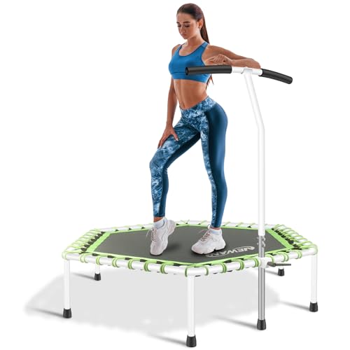 Newan 48'' Fitness Trampoline with Adjustable Handle Bar, Silent Trampoline Bungee Rebounder Jumping Cardio Trainer Workout for Adults - Max Limit 330 lbs - color: Green