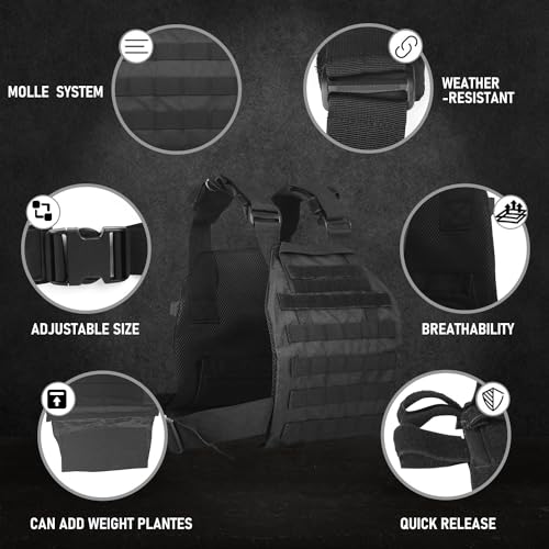 Tactical Weighted Vest for Men and Women Strength Training Running Workout - color: Black