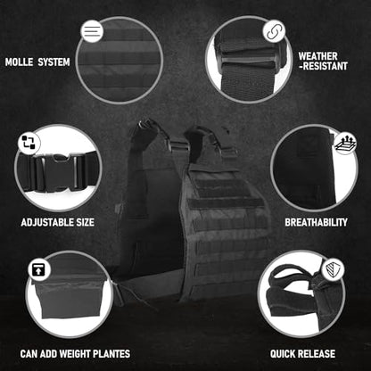 Tactical Weighted Vest for Men and Women Strength Training Running Workout - color: Black