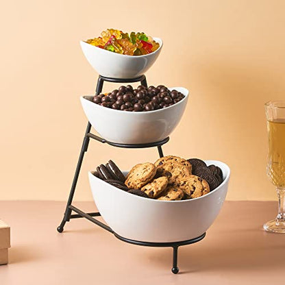 LYEOBOH 3 Tier Serving Bowls Set Serving Dishes with Stand for Entertaining - color: Black, style: Oval bowls