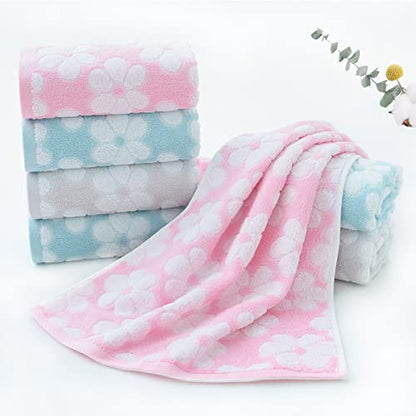 Hand Towels Set of 4 Floral Pattern 100% Cotton Soft Absorbent Decorative Towel for Bathroom (Pink)
