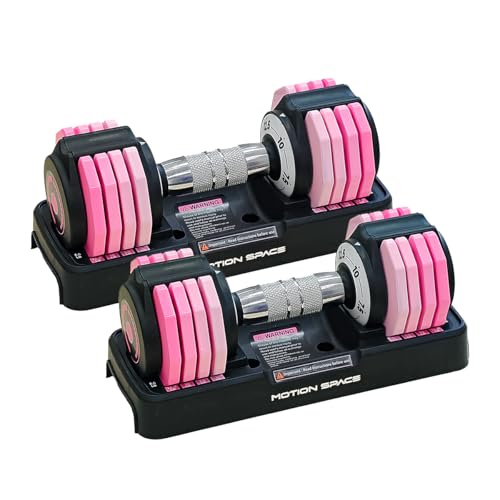 Adjustable Dumbbells Set 12.5LB Pair, 1-Sec Fast Adjustable 5 Free Weights, Premium Comfort Non-slip Metal Handle, Compact Size for Full Body Home Workout - color: Pink