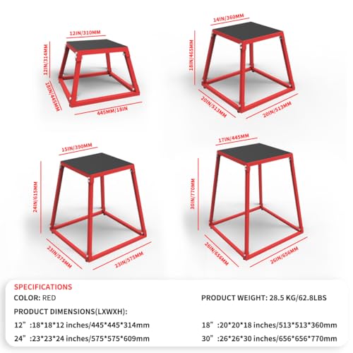 GarveeLife Plyometric Jumping Box, Steel Plyo Box for Exercise, Metal Exercise Step Up Box with Anti-Slip Surface for Home Gym Training