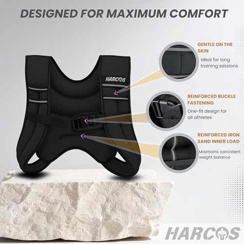 HARCOS Weighted Vest, 6lb/8lb/12lb/16lb/20lb/25lb/30lb Weight Vest with Reflective Stripe for Workout, Strength Training, Running, Fitness, Muscle Building, Weight Loss, Weightlifting - size: 16 lb