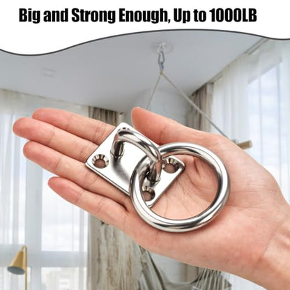 AccEncy 2Pcs M8 Stainless Steel Extra Large Heavy Duty Ring and Square Wall Mount Ceiling Indoor/Outdoor Hooks