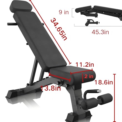 YOUTEN 1300 LB Weight Bench With Headrest Heavy Capacity | 9-4-4 90° Adjustable Incline Decline Exercise Chair for Home Gym More Stable and Durable | Foldable Training Lifting Bench | Dragon Flag Handle for Abdominal Arm Workout 2025 New Version