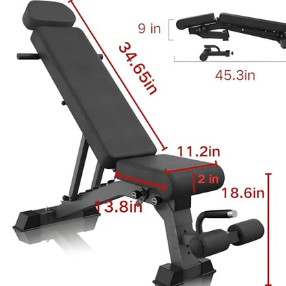 YOUTEN 1300 LB Weight Bench With Headrest Heavy Capacity | 9-4-4 90° Adjustable Incline Decline Exercise Chair for Home Gym More Stable and Durable | Foldable Training Lifting Bench | Dragon Flag Handle for Abdominal Arm Workout 2025 New Version