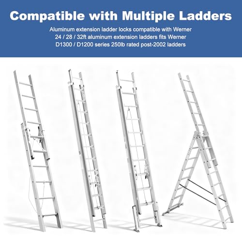 2 Pack Aluminum Extension Ladder Locks, Ladder Rung Lock Kit Compatible with Model 28-11 Werner Aluminum Fiberglass 24 ft, 28 ft, 32 ft, Extension Ladder Parts - color: Sliver