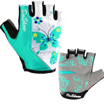 Women Half Finger Cycling Gloves, Pattern Printed with Anti-Slip Shock-Absorbing Pad for Road/Mountain Biking, Gym – Short Fingerless