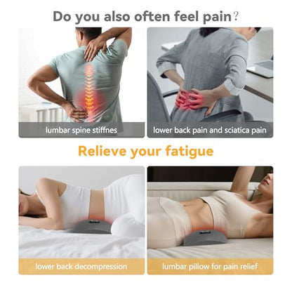 3 in 1 Lumbar Support Pillow,Lower Back Massager with 118-inch USB Cable, Heated & Vibration &Stretching Back Massager For Pain Relief Deep Tissue,Relaxation Lumbar Pillow for Office Home Use