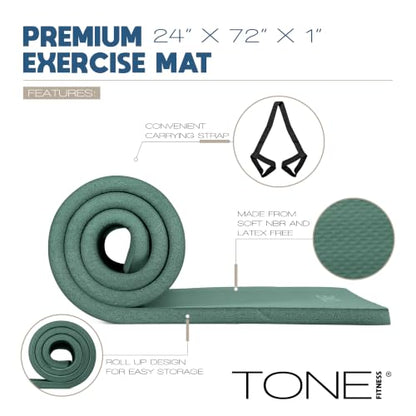 Tone Fitness 1-Inch Thick Yoga Mat | High-Density, Non-slip Exercise Mat with Carrying Strap for Yoga, Pilates, & Home Gym Workouts | Multiple Options